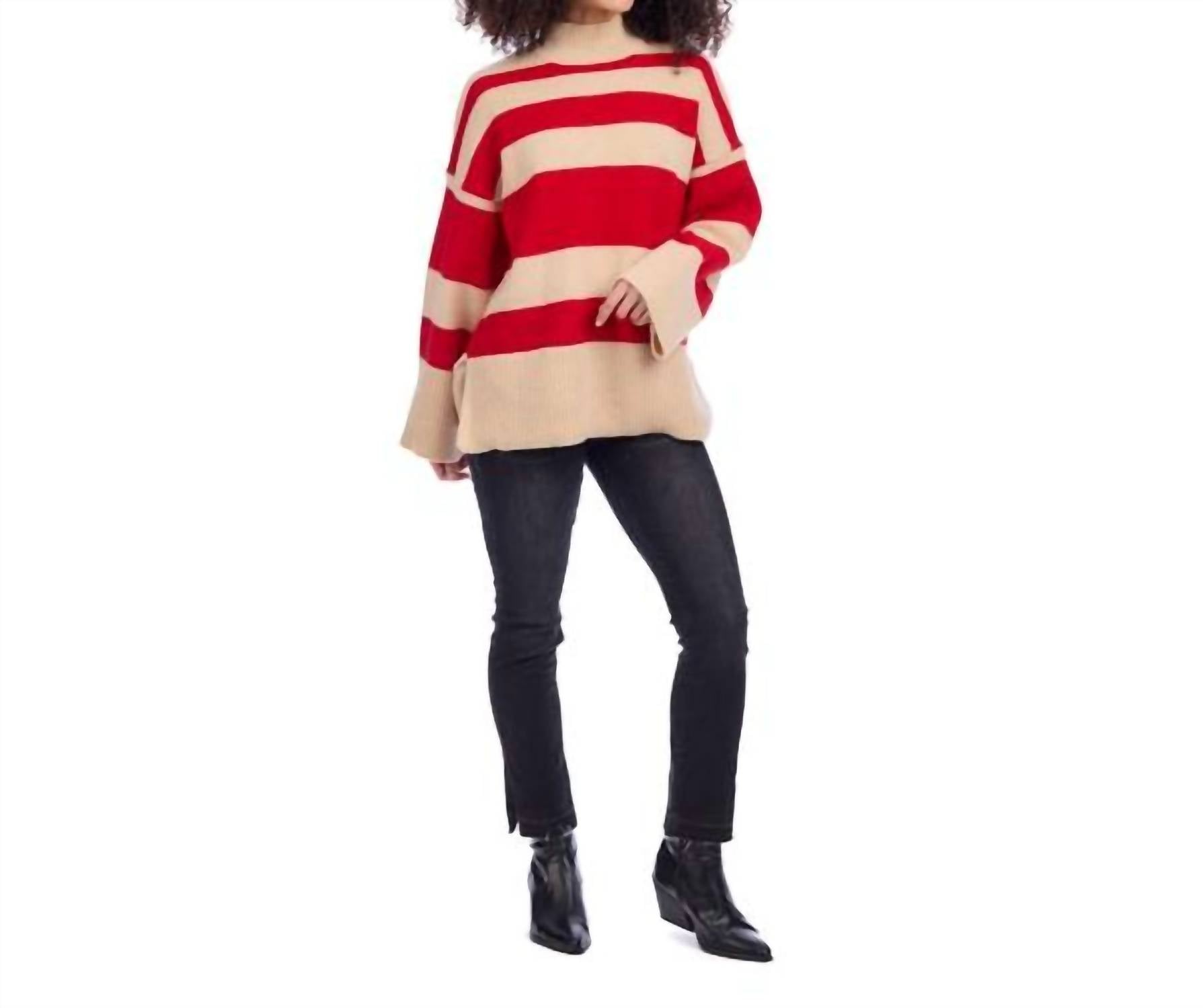 mudpie Costner Striped Sweater in red - women's sweater