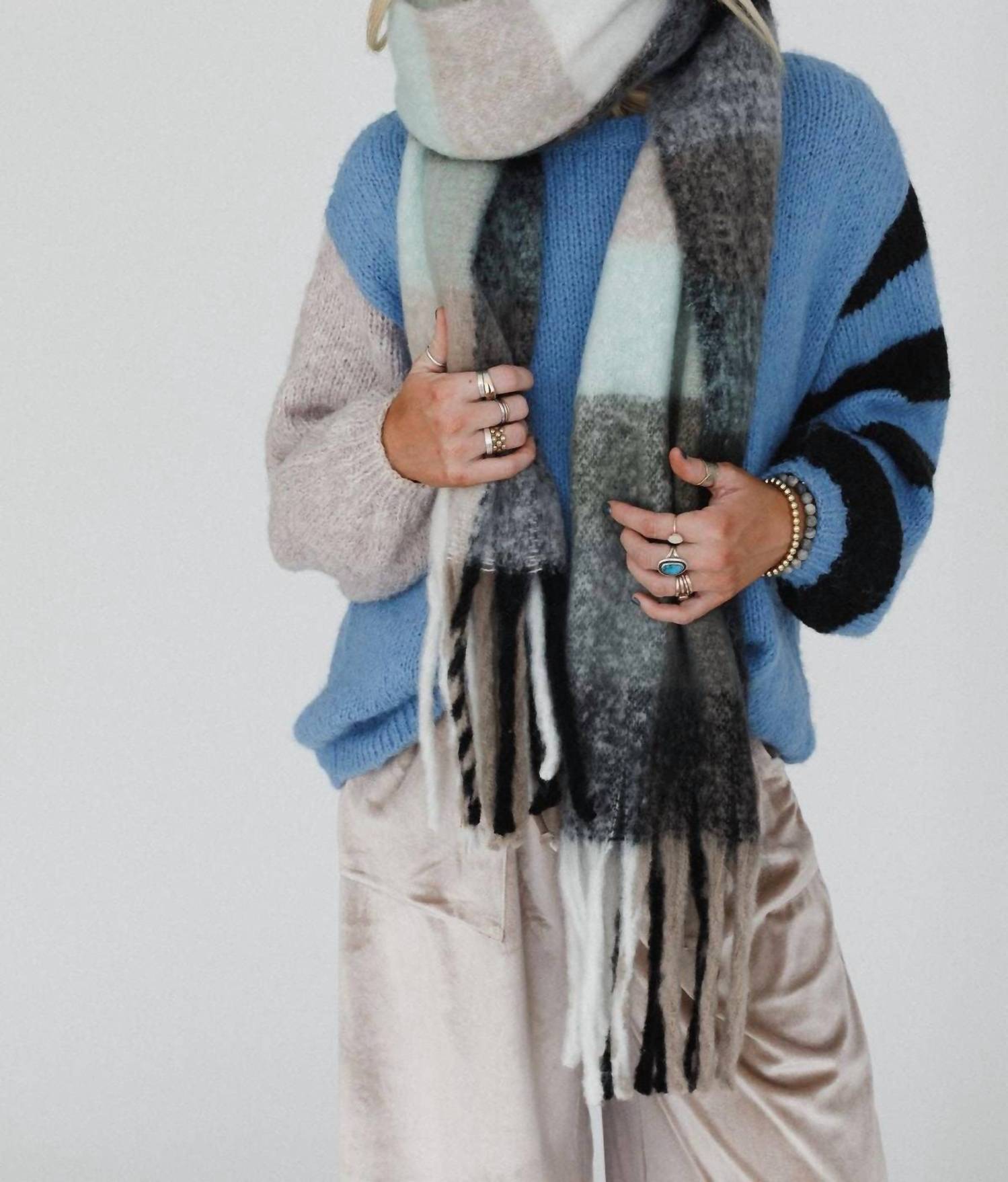 three bird nest Women's Everest Cozy Plaid Scarf in blue - women's scarf