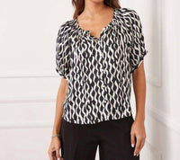 Karen Kane - Satin Short Sleeve Peasant Top - Petite