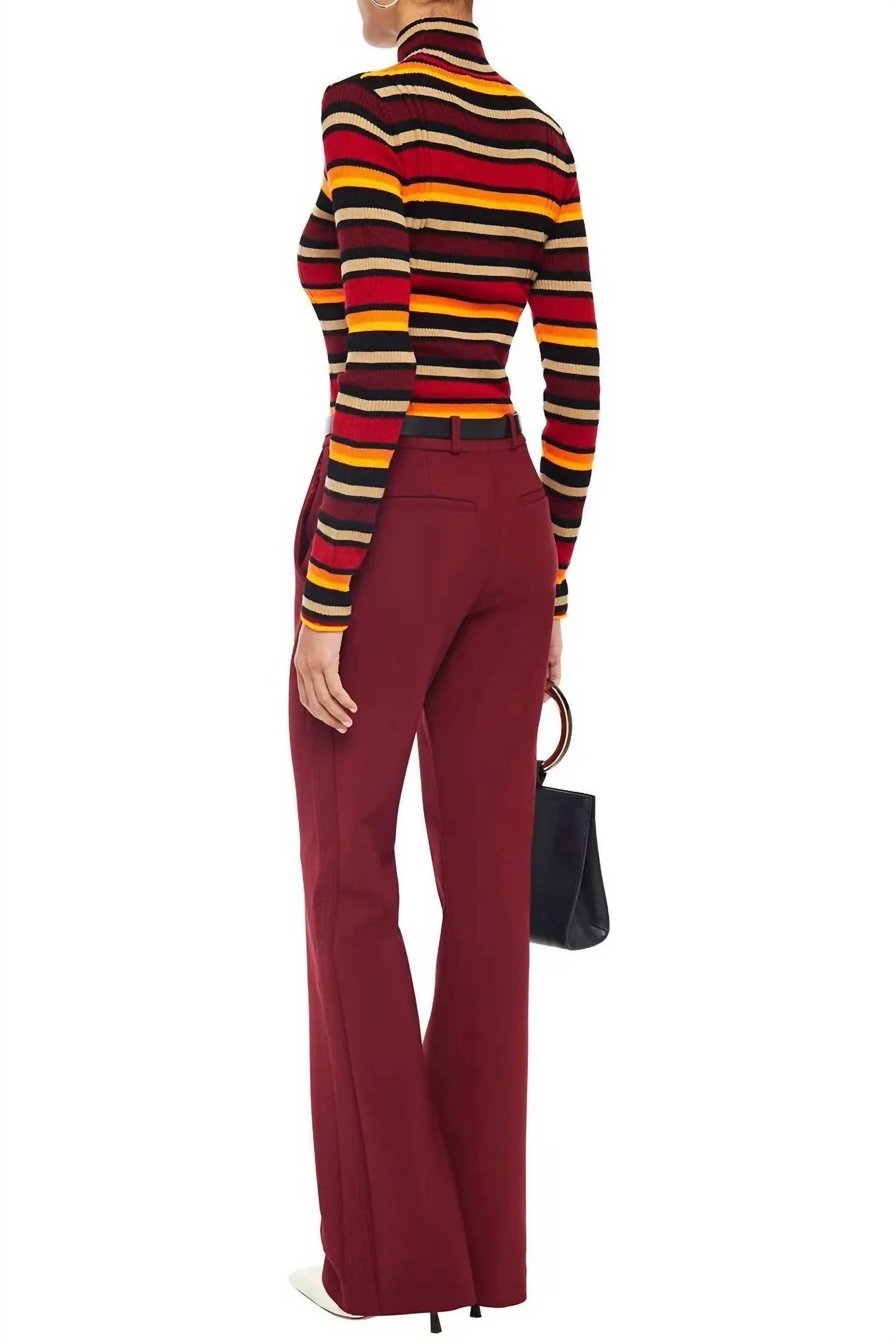 Victoria Beckham - Striped Ribbed Wool Blend Turtleneck Sweater