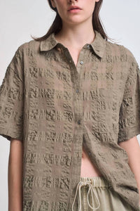 Grade & Gather - Seer Plaid Button Front Short Sleeve Top