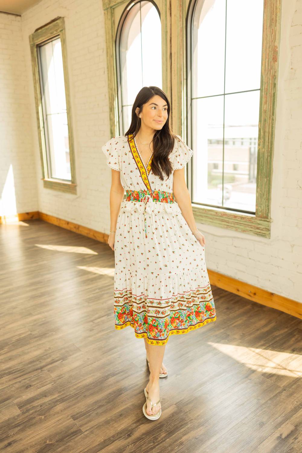Easel - KAPPIE CAP SLEEVE PRINTED MIDI DRESS