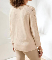 Tribal - Jacquard Sunburst Crewneck 3/4 Sleeve Sweater