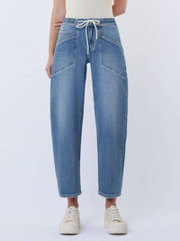 Vervet By Flying Monkey - High Rise Elastic Waistband Wide Barrel Jeans