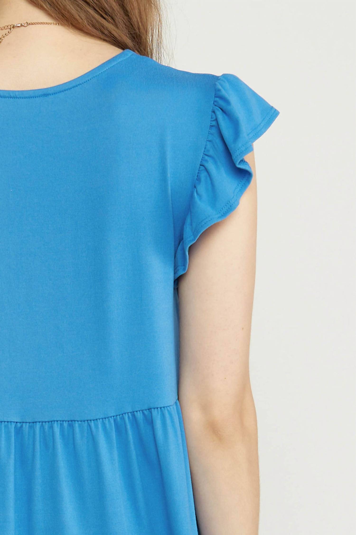 entro Tiered Ruffle Babydoll Top in french blue - women's blouse - view 5