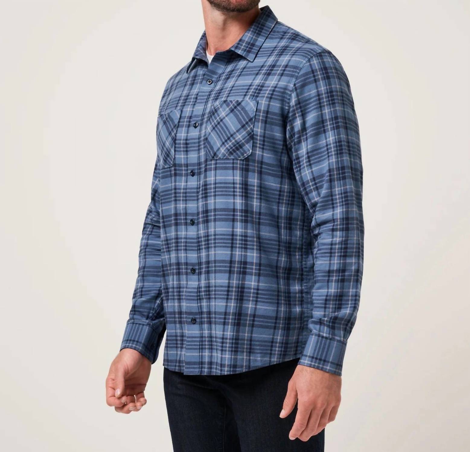 TravisMathew Cloud Flannel Plaid Shirt in bering sea sleet - men's shirt - alternate view