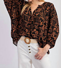 Easel - Aztec Print Challis Top