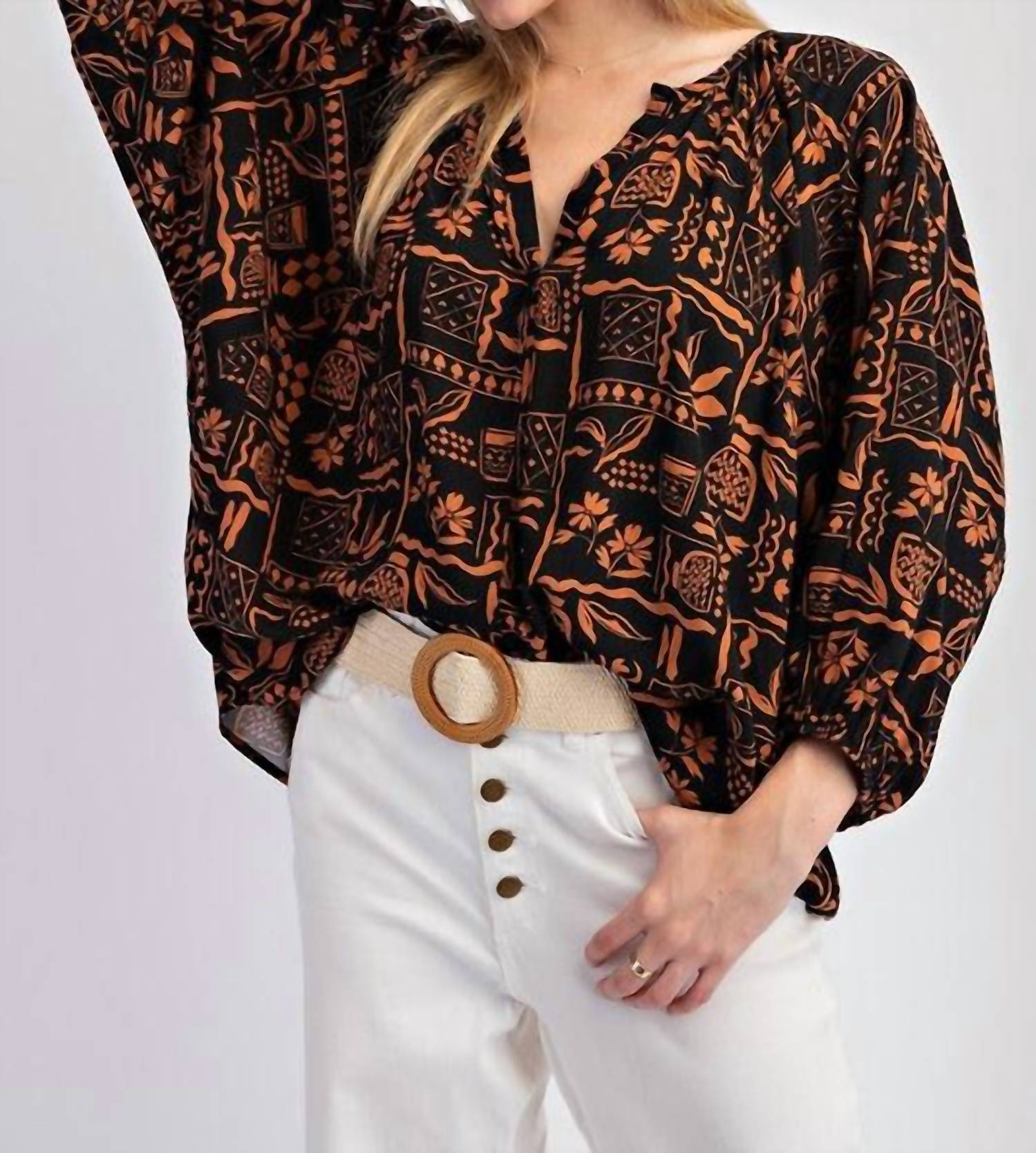 Easel - Aztec Print Challis Top