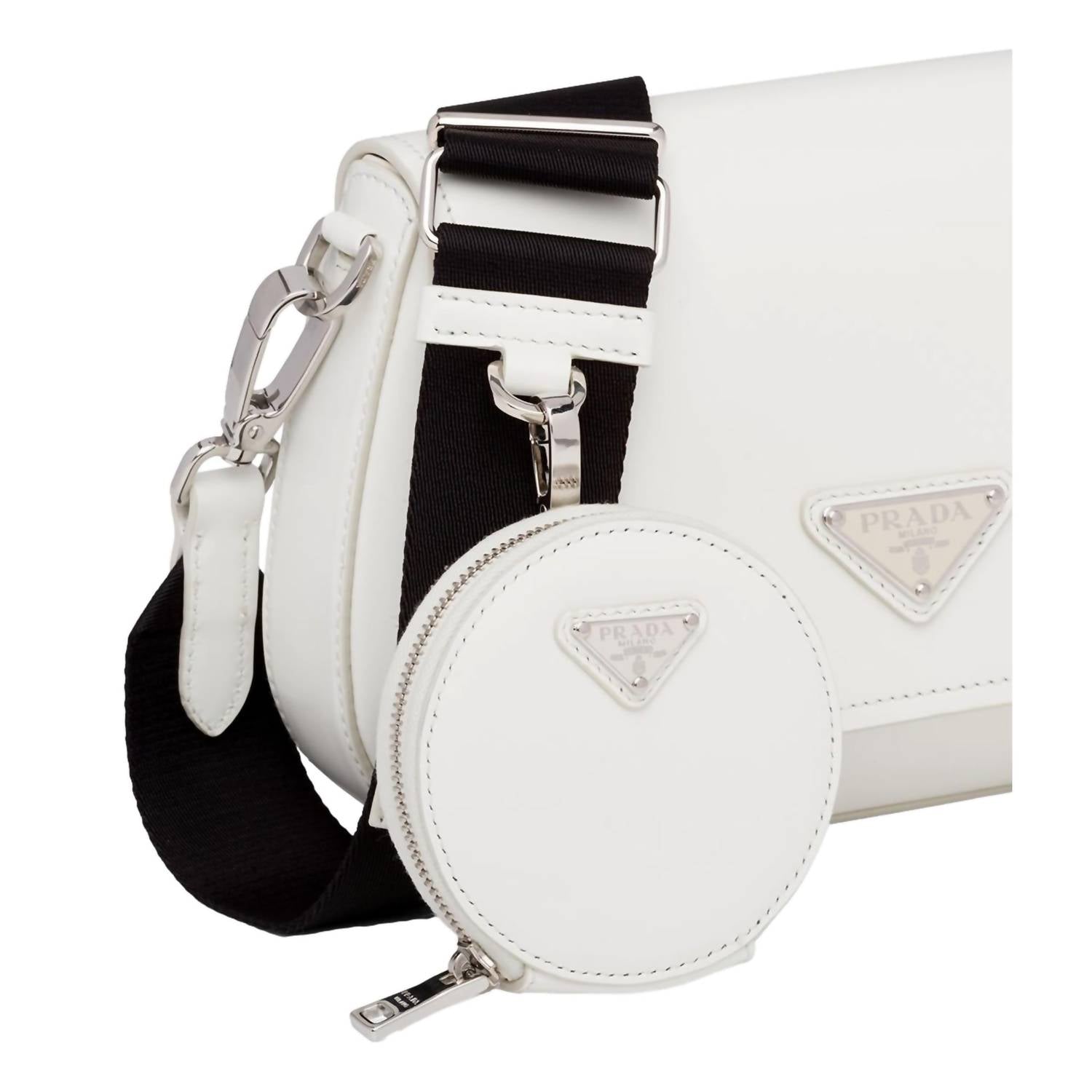 Prada - Women's Triangle Plaque Smooth Leather Round Mini Pouch