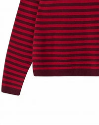 Jumper1234 Women's Narrow Stripe Roll Collar Sweater in red burgandy - women's sweater - detail view