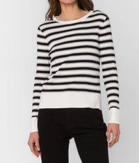Velvet Heart Janiyah Top in black silver stripe - women's long sleeve top