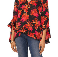 Vince Camuto - Printed V Neck Layered Hem Top