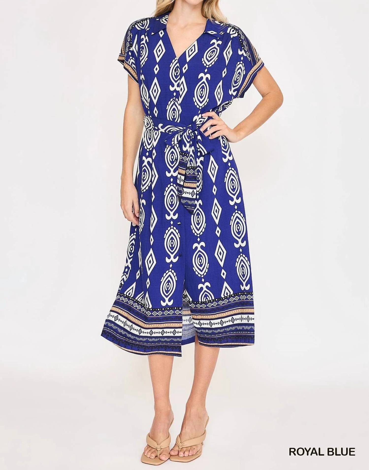 Umgee - Border Print Collared Midi Dress