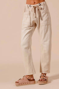 So Me Vintage Washed Slim Barrel Pant in ecru - women's pants - alternate view