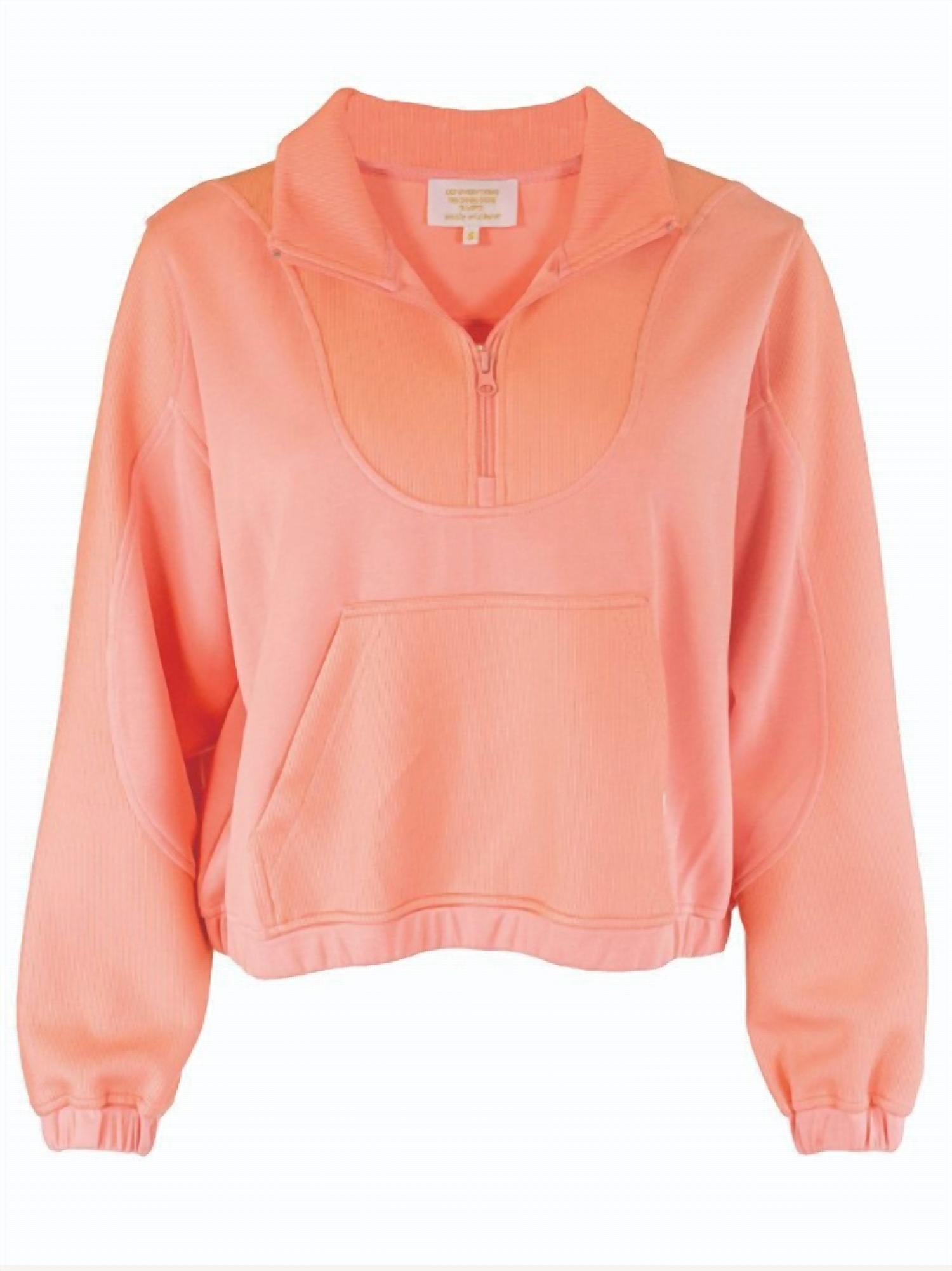 Simply Southern Quarter Zip Sweatshirt in coral - women's top - detail view