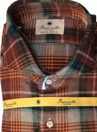 Giannetto Portofino Men's Button Down Classic Shirt in red plaid - men's long sleeve top - detail view