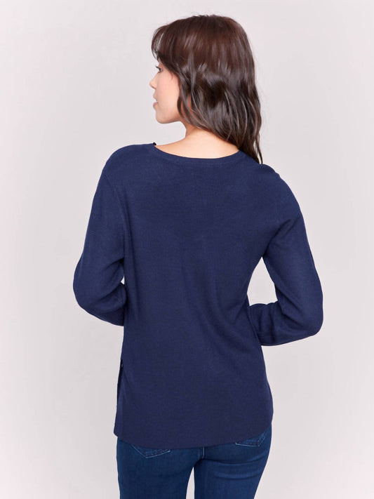 Charlie B - V-Neck Sweater with Grommet Detail