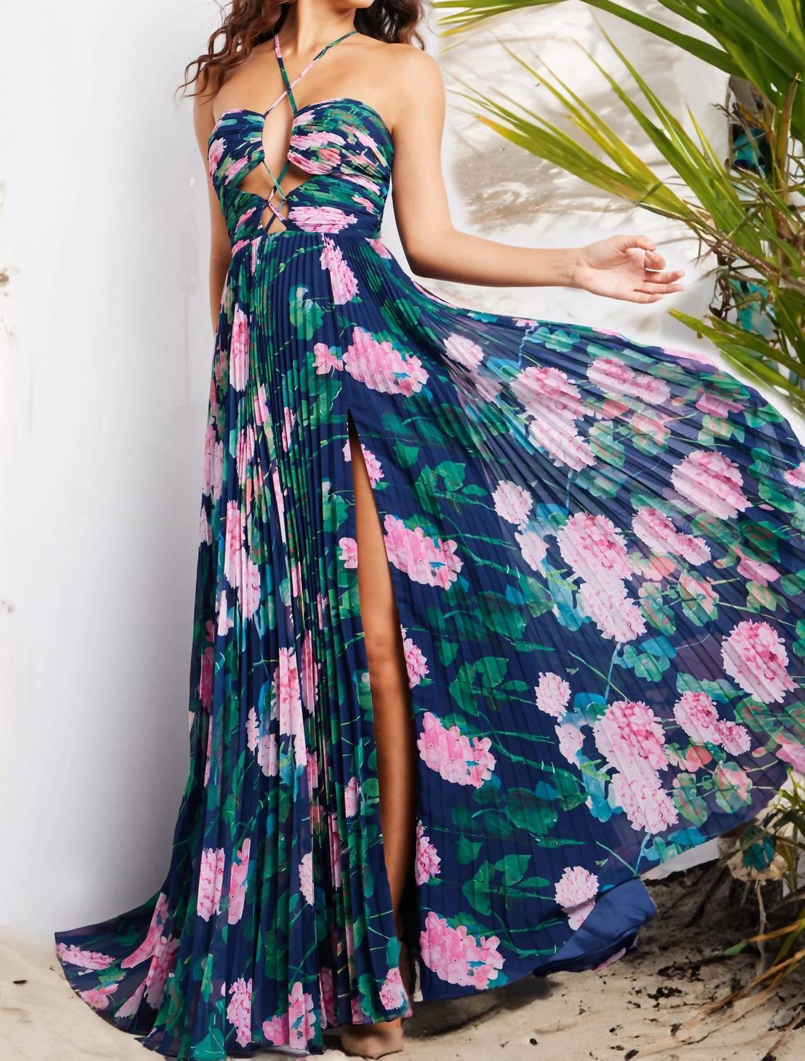 Jovani - Pleated Maxi Dress