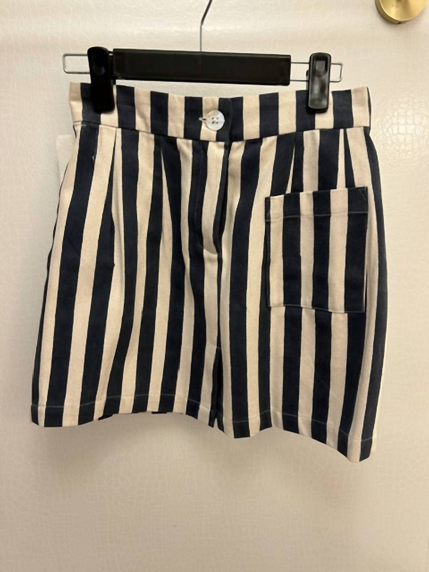 SZ Blockprints Women's Thick stripe mini skirt in navy beige - women's skirt