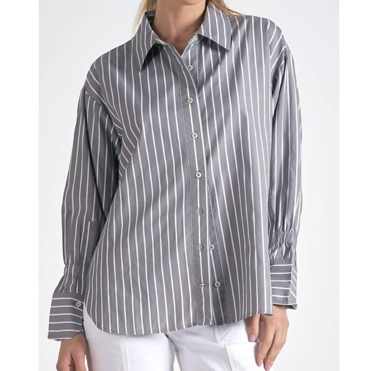 Elan - Long Sleeve Smock Top With Wristband Shirt