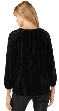 Lovestitch - Velvet Button Front V Neck Blouse