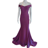 JESSICA ANGEL Women's Off the Shoulder Classic Gown in eggplant - women's dress
