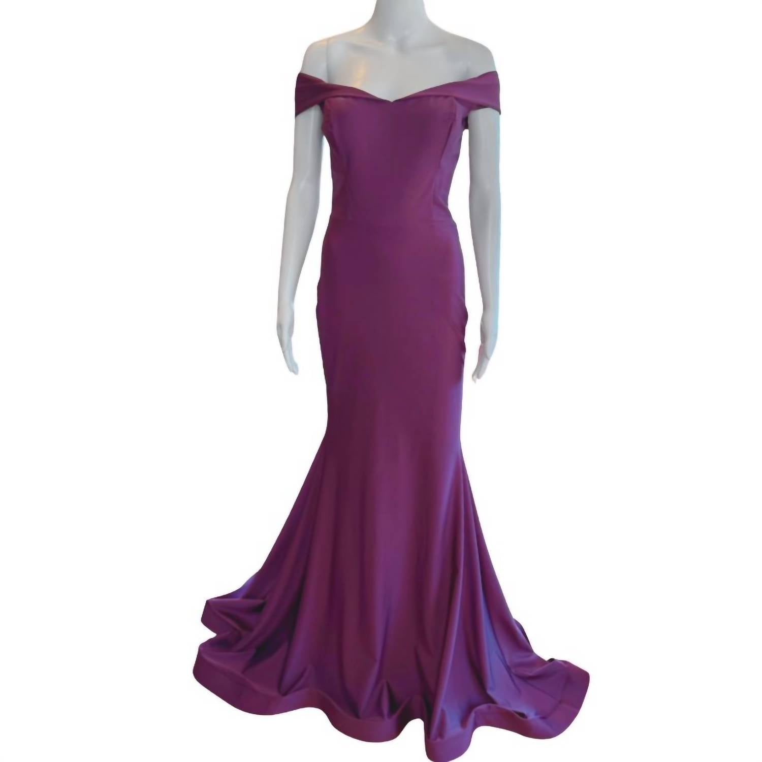 JESSICA ANGEL Women's Off the Shoulder Classic Gown in eggplant - women's dress