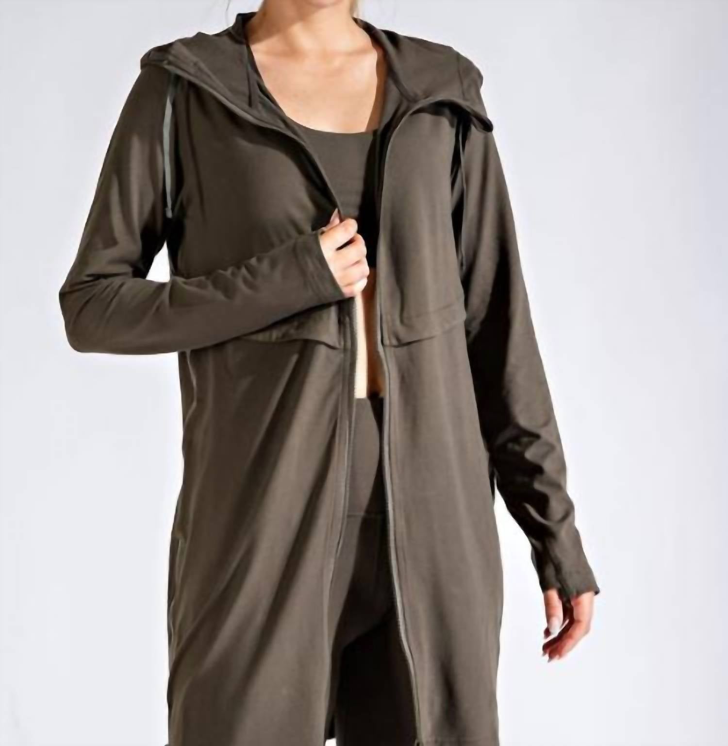RAE MODE Long Hooded Active Jacket - Plus Size in olive - women's jacket - alternate view