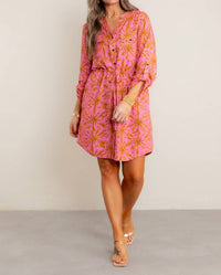 Tribal - Floral Printed Long Sleeve Mini Dress