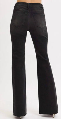 Risen - High Rise Flare Raw Cut Hem Jeans