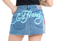 Ed Hardy Diamond Flower Denim Mini Skirt in washed blue - women's skirt - alternate view