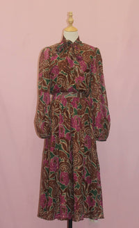 FLYING TOMATO A Printed Woven Midi Dress in green brown - women's dress