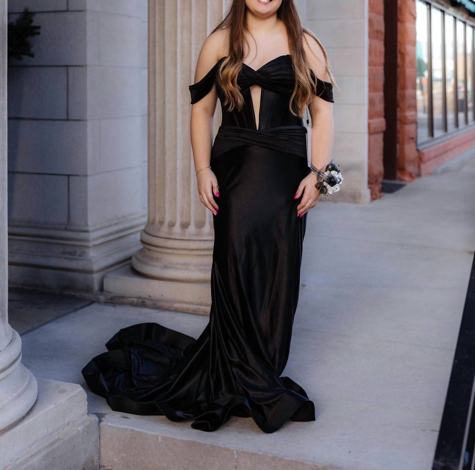 Sherri Hill - Off The Shoulder Stretch Satin Prom Dress