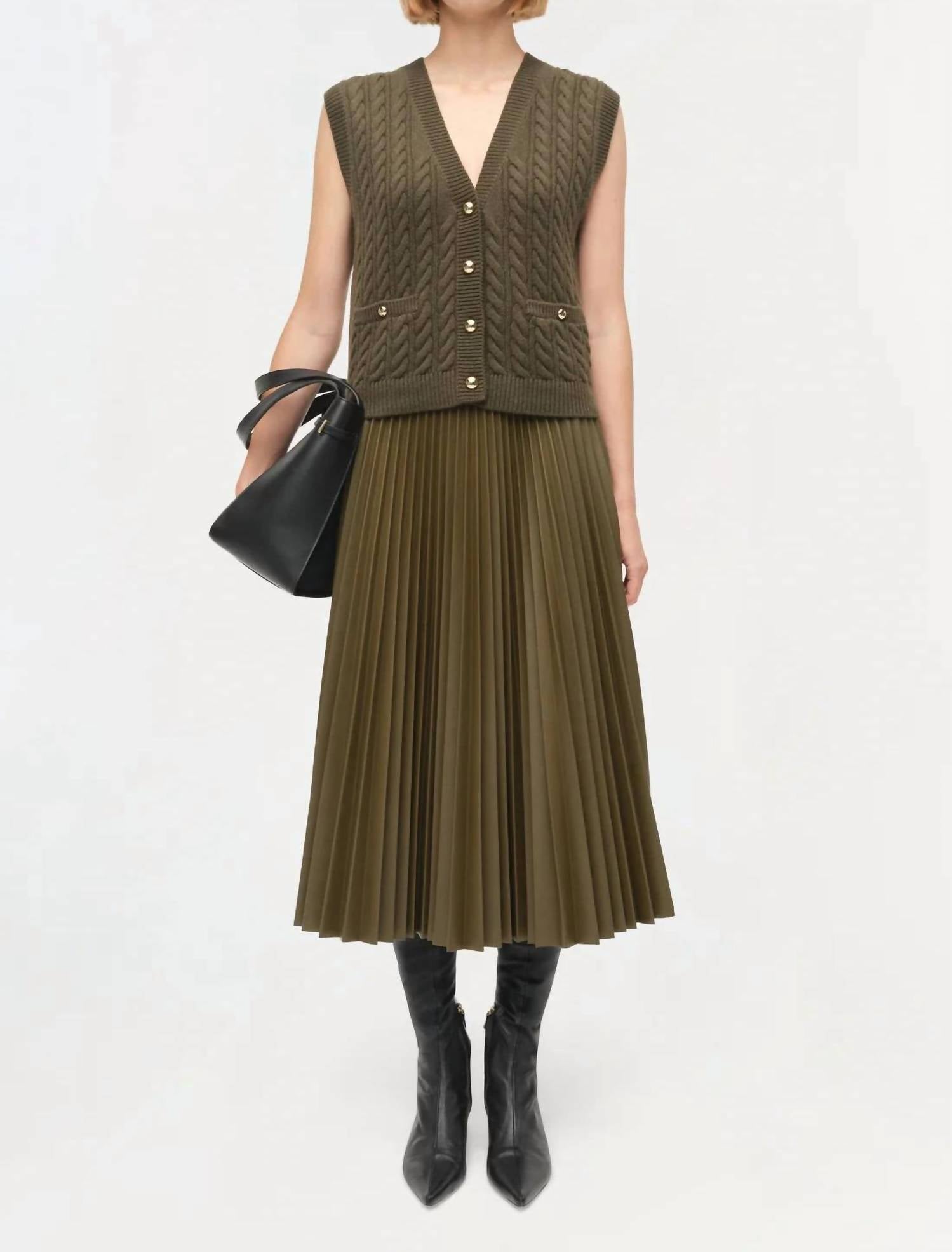 SIMKHAI Perrie Cashmere Vest in olive - women's jacket - detail view
