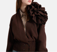 THEO the Label Nomia Ribbed Waist Rosette Cardigan Top in koffee - women's sweater