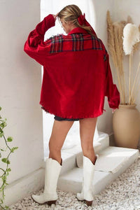 Jade By Jane - Frayed Corduroy Plaid Collared Jacket