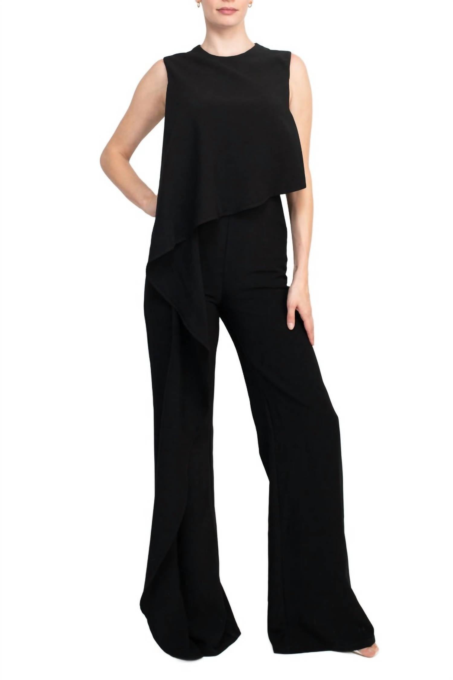 Jovani - Ruffle Trim Sleeveless High Waist One-piece Crepe Jumpsuit
