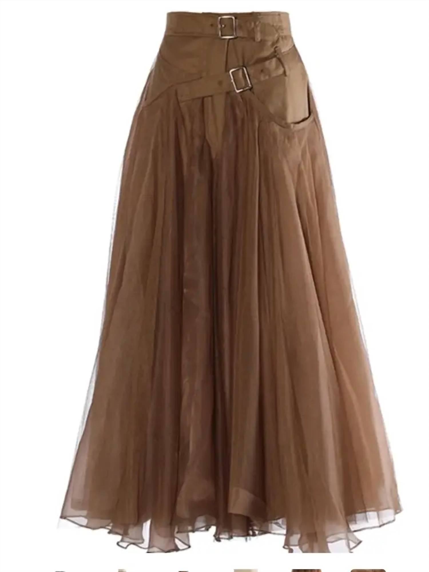 Leather & Luxe - Women's High Waist Patchwork Double Belts Skirt
