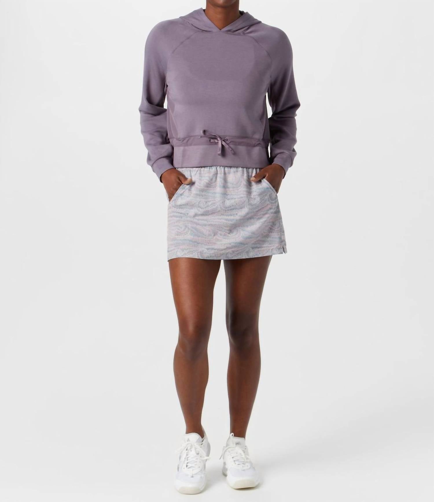 TravisMathew Golden State Skyloft Hoodie in moonscape - women's top - detail view