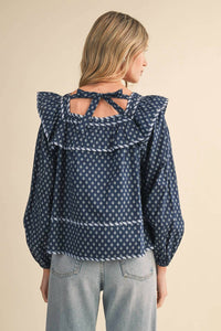 &merci Baby Doll Square Neck Blouse in navy - women's blouse - alternate view