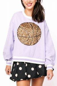 QUEEN OF SPARKLES Jeweled Basketball Sweatshirt in lavender - women's top - view 4