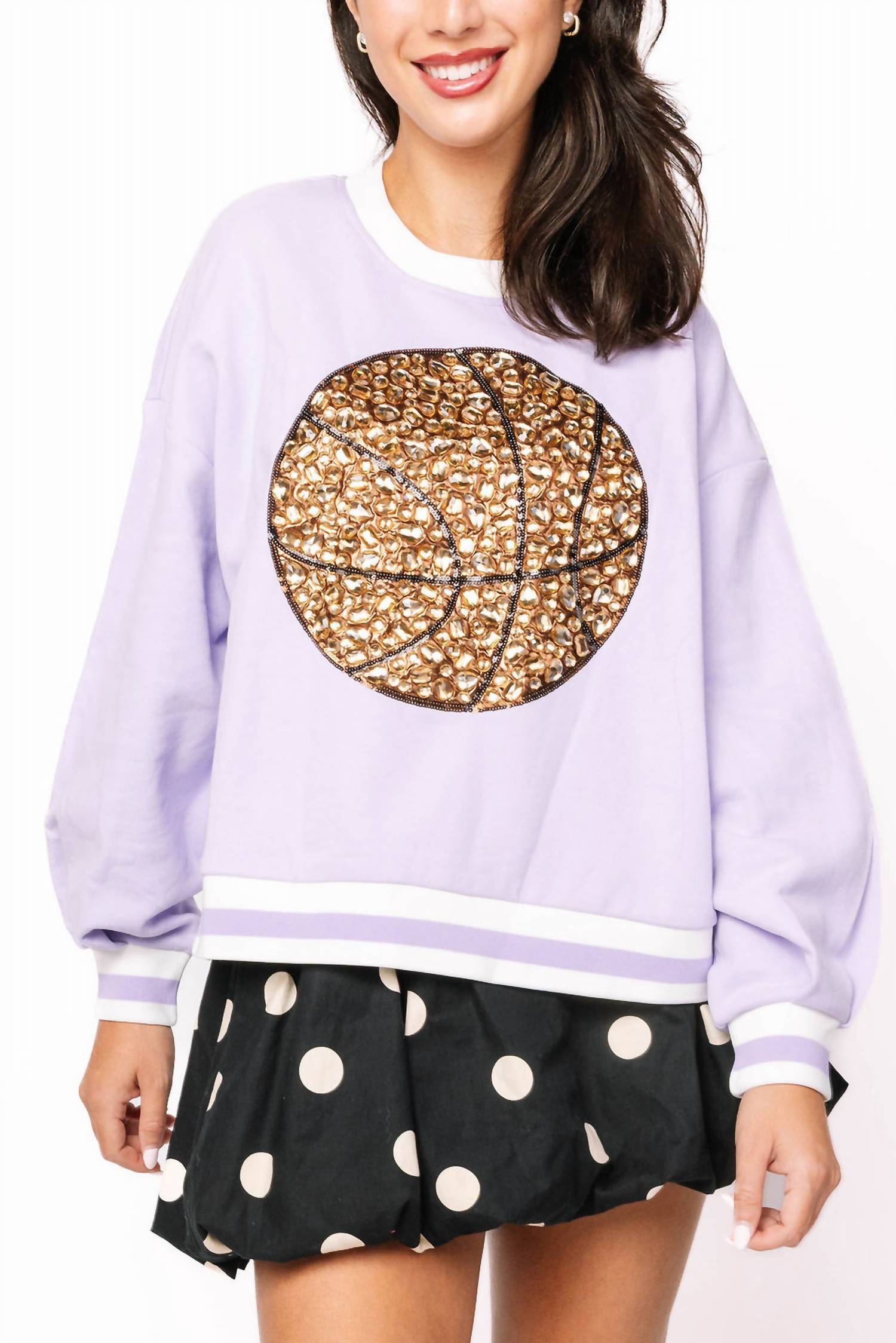 QUEEN OF SPARKLES Jeweled Basketball Sweatshirt in lavender - women's top - view 4