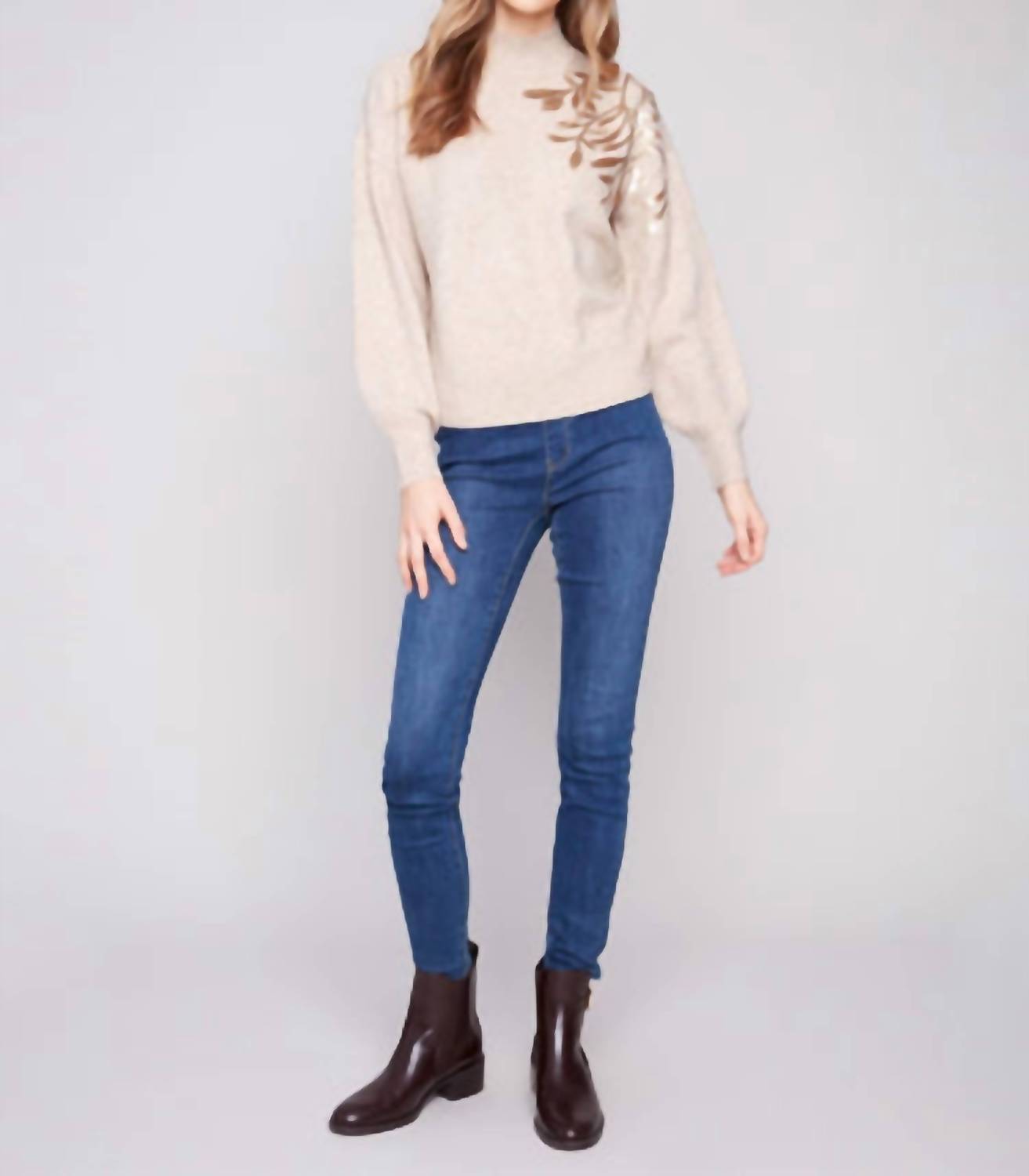 Charlie B - Mockneck Sweater With Sequin Detail