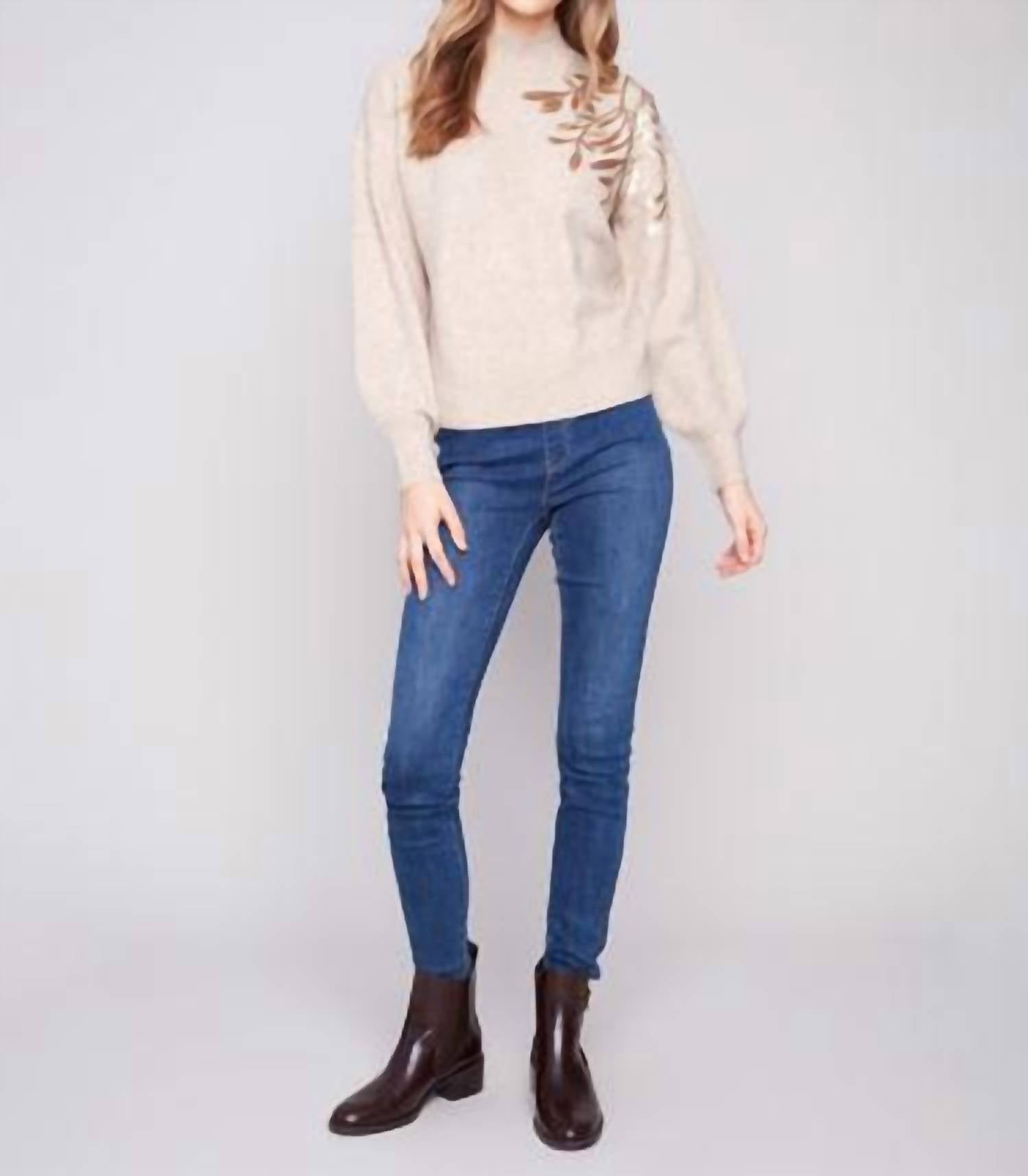 Charlie B - Mock Neck Sweater With Sequin Detail