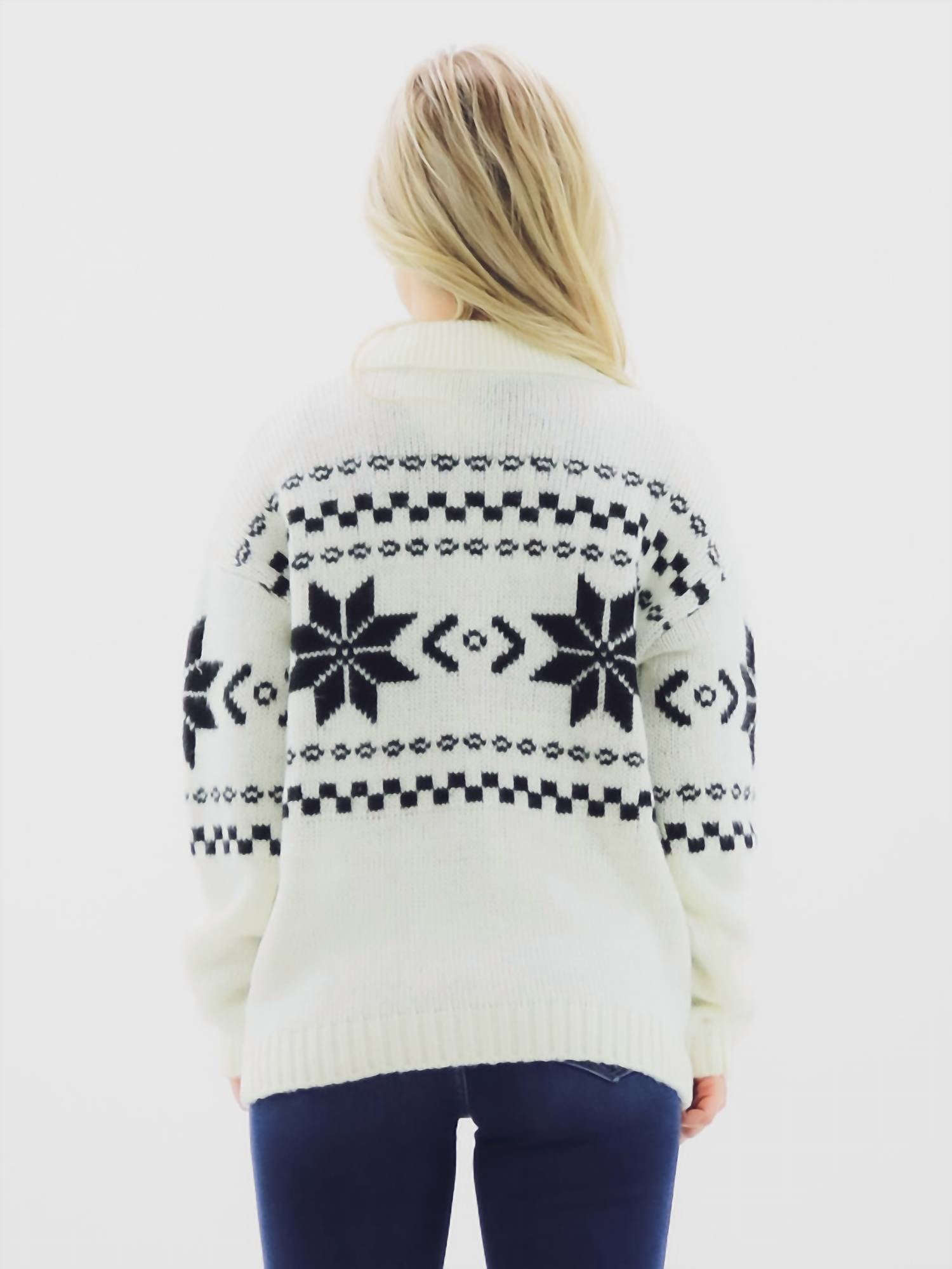 Sunday Edition Button Down Nordic Pattern Sweater Cardigan in white multi - women's cardigan - detail view
