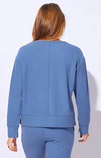 ESCAPE BY HABITAT Buttery Rib Knit Snuggly Pullover in denim - women's long sleeve top - detail view