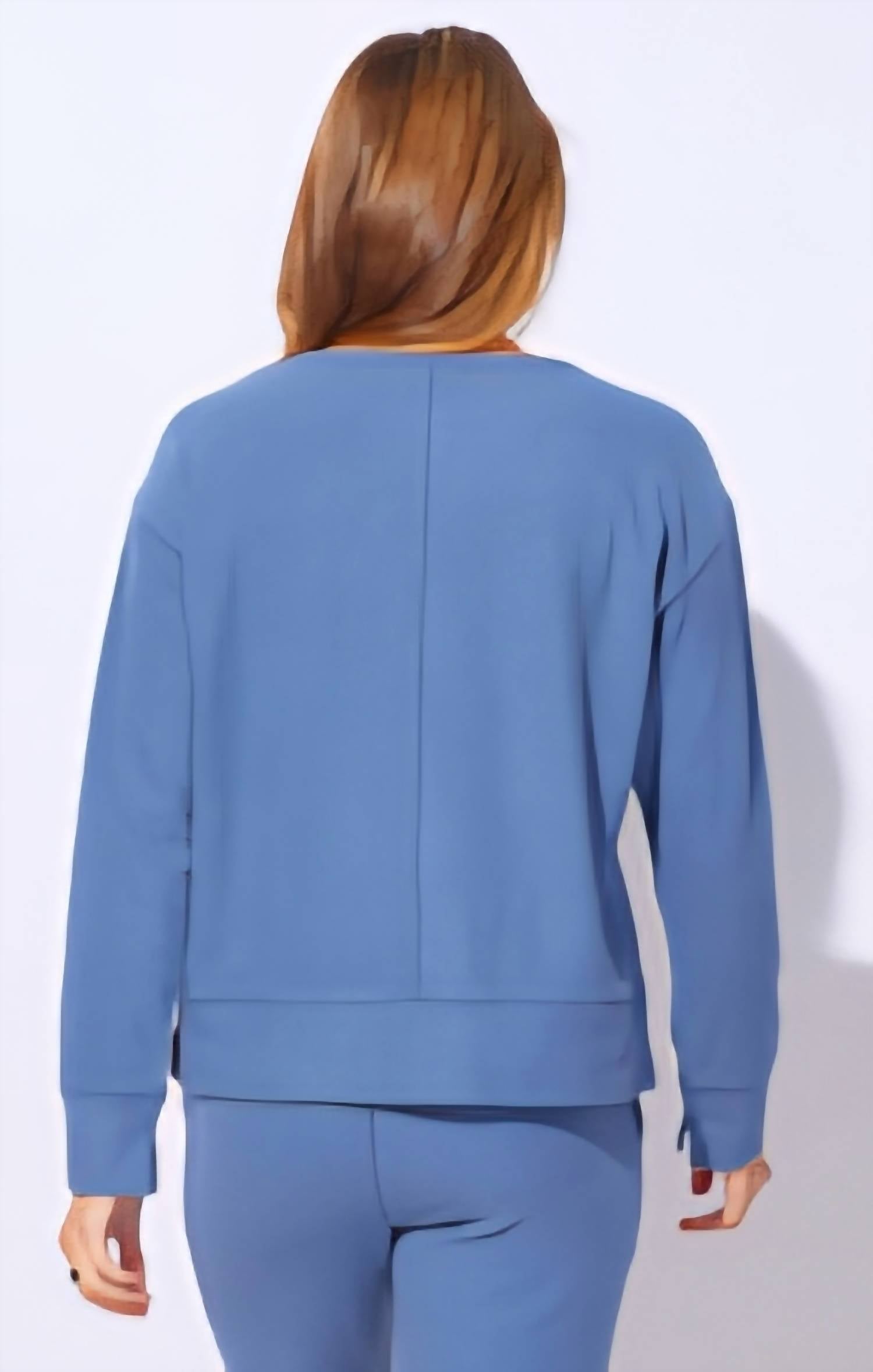 ESCAPE BY HABITAT Buttery Rib Knit Snuggly Pullover in denim - women's long sleeve top - detail view