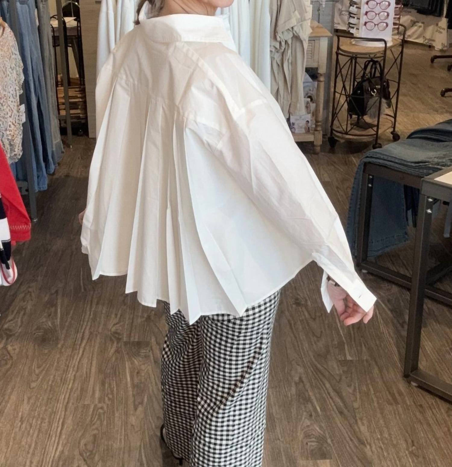 ELAN Lightweight Collared Button Up Shirt Top in white - women's blouse - view 5