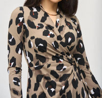 Joseph Ribkoff - Animal Print Faux Wrap A-line Dress