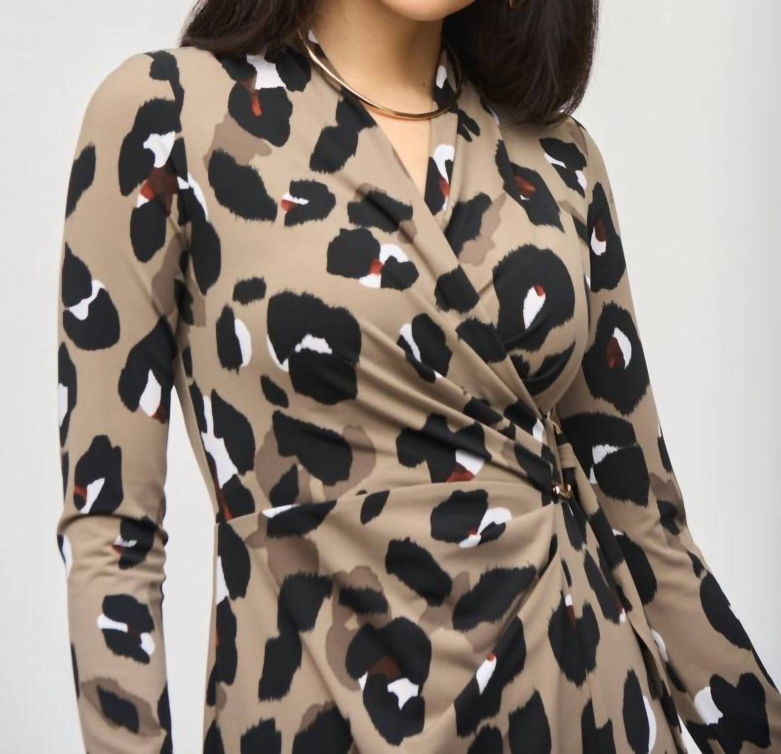 Joseph Ribkoff - Animal Print Faux Wrap A-line Dress